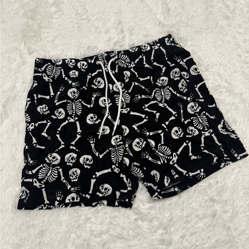 New Medium black skeleton skull shorts swimming trunks rave raver festival board